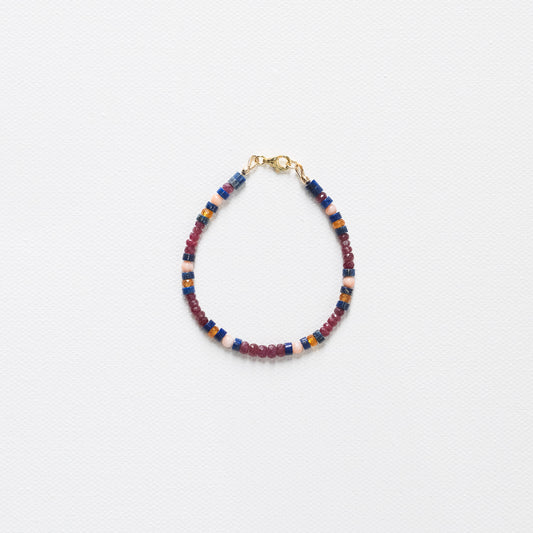Coral, Lapis Lazuli, Ruby & Spessartite Garnet Bracelet