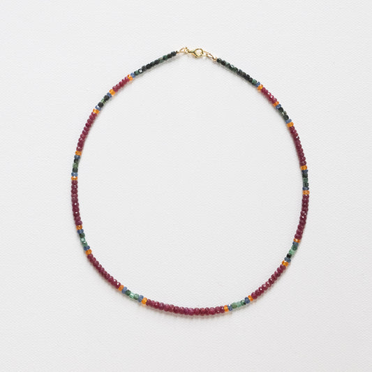 Blue Sapphire, Emerald, Ruby & Spessartite Garnet Necklace
