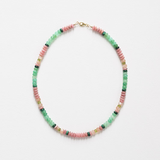 Chrysoprase, Malachite, Peach Moonstone, Peridot & Rhodochrosite Necklace