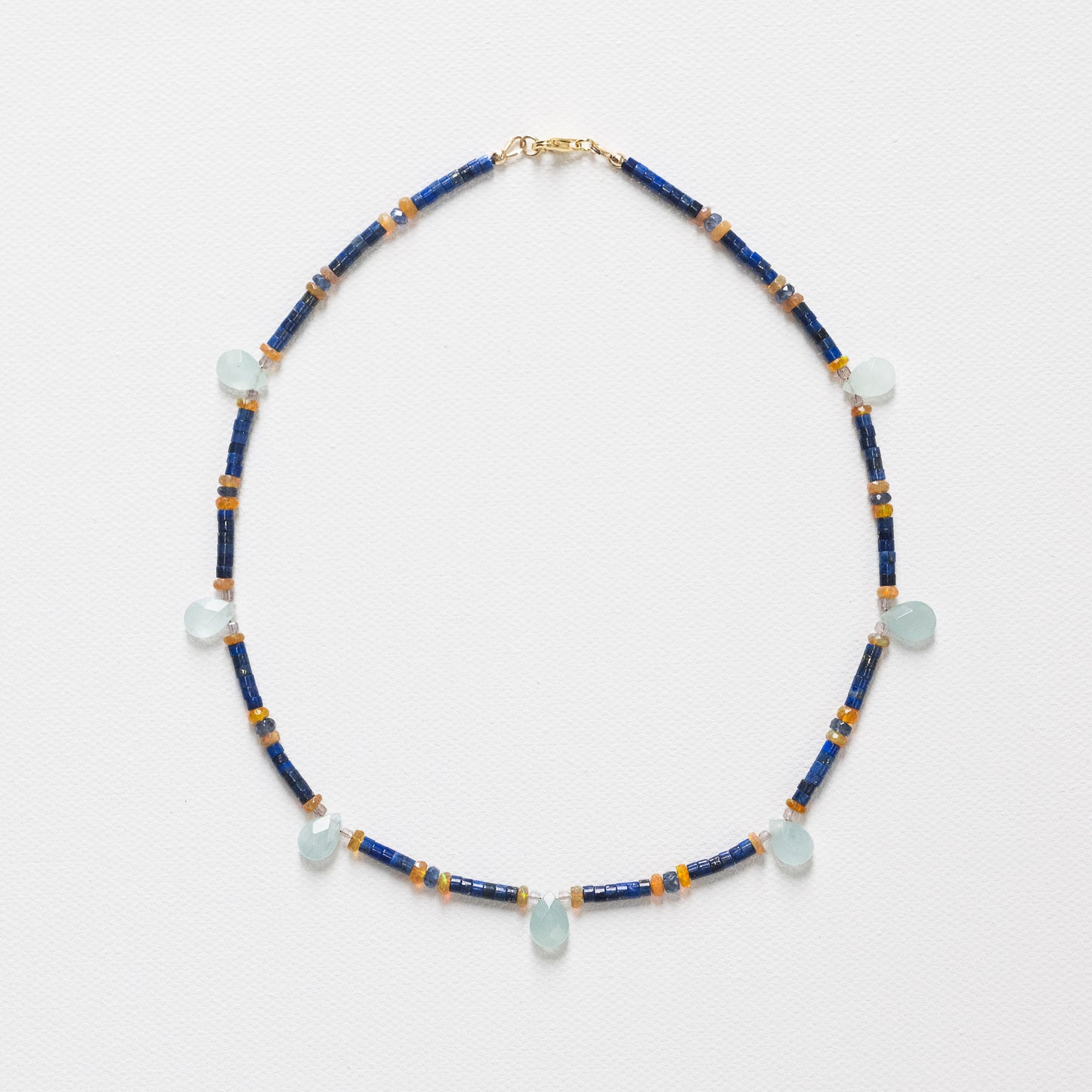 Aquamarine Teardrop, Blue Sapphire, Ethiopian Fire Opal, Lapis Lazuli & Spinel Necklace