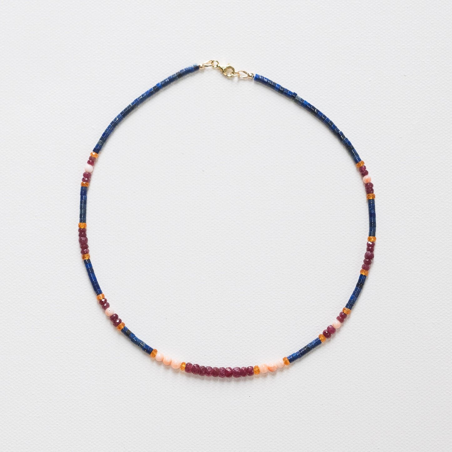 Coral, Lapis Lazuli, Ruby & Spessartite Garnet Necklace